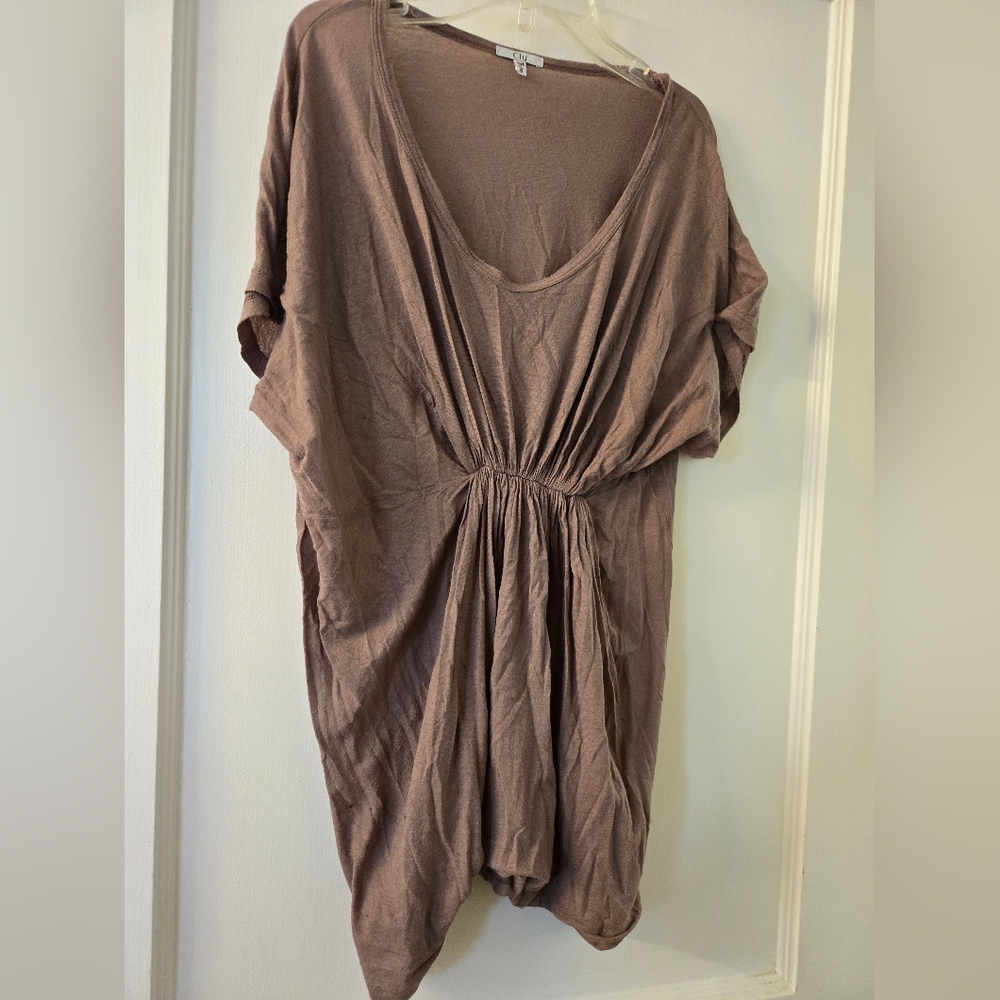 Clu, Light Brown Gathered Tunic Top, S